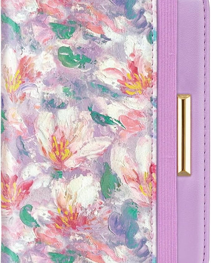 Passport Holder Cover Travel RFID Blocking Passport Cover Rose Gold Cute Flowers Passport Wallet with Elastic Band for Women