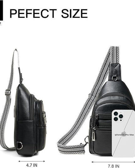 Sling Bag for Women Cross Body Bags Fanny Packs Shoulder Bag Sling Backpack Vegan Leather Trendy Travel Purses Black