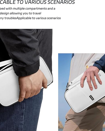 Travel Passport Holder, Large Family Passport Walle for Men Women RFID Passport Cover Lightweight Portable Document Organizer with Wrist Strap (White)