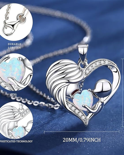 FANCIME Mom Birthstone Necklace Mother and Child Love Heart Necklace I Love You Mom Gifts Mothers Day Birthstone Jewelry Gifts for Grandmother Women Wife, 16"+2" Inches