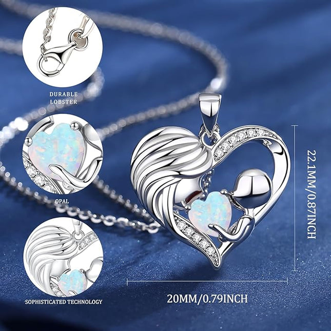 FANCIME Mom Birthstone Necklace Mother and Child Love Heart Necklace I Love You Mom Gifts Mothers Day Birthstone Jewelry Gifts for Grandmother Women Wife, 16"+2" Inches