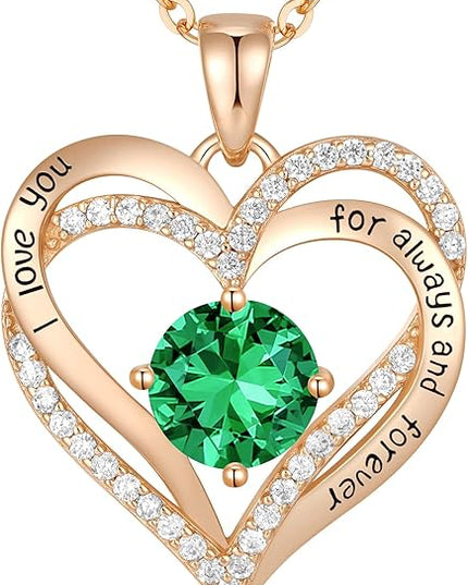 CDE Forever Love Heart Necklaces for Women, Wedding Anniversary, Birthday Mothers Day Christmas Day Gifts for Mom, Mother, Wife, friend, S925 Silver Jewelry with Birthstone Pendant
