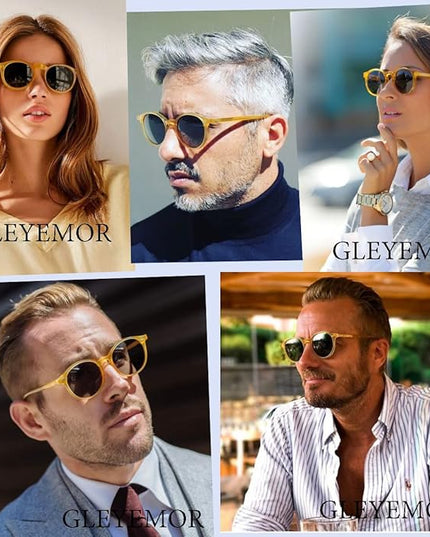 Gleyemor Vintage Polarized Sunglasses for Men Round Sunglasses UV400 Protection Retro Hand-crafted Acetate Frame