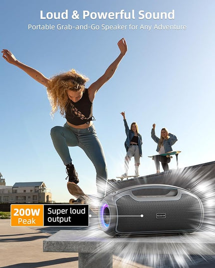 Portable Bluetooth Speakers Wireless Upgrade, 200W Peak Loud Sound/Deep Bass for Party, IP65 Waterproof Outdoor Speaker w/ 2*Subwoofer/Tweeter/DSP/Bass Boost/TWS/TF/USB/AUX, 24H Playtime