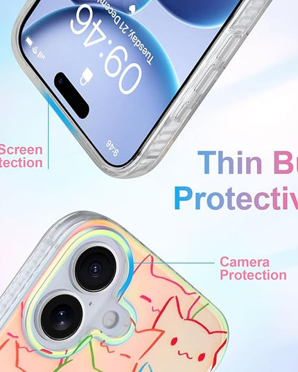 Cute Case for iPhone 17 Case for Women Girls Boys [ Compatible with Magsafe ] Iridescent and Black Cats Cat Pattern Design, Kawaii Colorful Animal Soft Bumper Protective Phone Cover