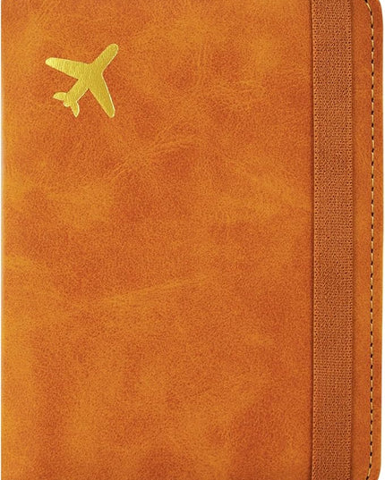ACdream Passport and Vaccine Card Holder Combo, Cover Case with CDC Vaccination Card Slot, Leather Travel Documents Organizer Protector, with RFID Blocking, for Women and Men, C - Yellow & Plane, C
