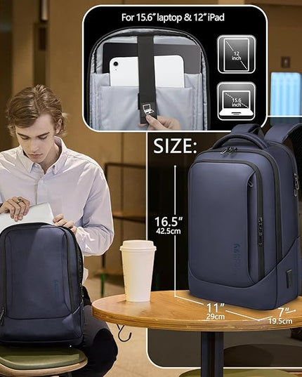 hk Laptop Backpack for Men with USB Charging Port Water-Resistant for 15.6 Inch Computer Bag Durable High-Tech Daypack Casual Backpack for Business Work College Weekender Travel- Blue
