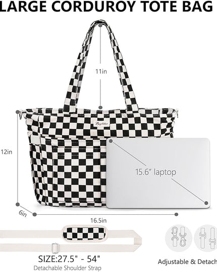 Corduroy Tote Bag for Women, 17 Pockets Laptop Work Tote Bag Lightweight Teacher Nurse Bible Bag for School Travel | with 40oz Cup Holder, Multi Compartment, Zipper Crossbody Bag, College Shoulder Bag, Daily Purse w/ Strap, Ideal Gift for Women