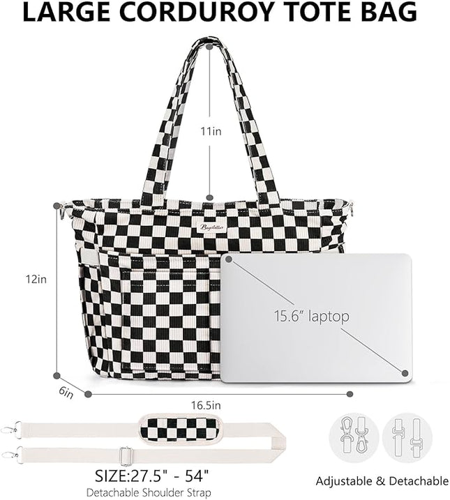 Corduroy Tote Bag for Women, 17 Pockets Laptop Work Tote Bag Lightweight Teacher Nurse Bible Bag for School Travel | with 40oz Cup Holder, Multi Compartment, Zipper Crossbody Bag, College Shoulder Bag, Daily Purse w/ Strap, Ideal Gift for Women