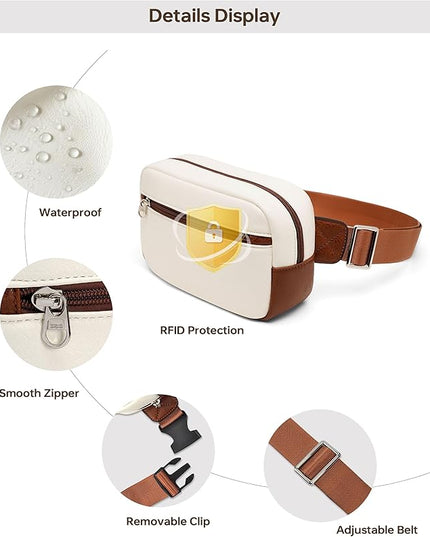 GOINSOUND Fanny Packs Belt Bag For Women Men Everywhere Small Fashion Crossbody Bags Waist Pack Vegan Leather Waterproof Cute Sling Chest Bag For Women - Beige