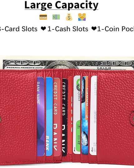 Plinvo Real Leather Small Wallet for Women Coin Pouch RFID Blocking Bifold Credit Card Holder Mini Wallet for Ladies (Red)