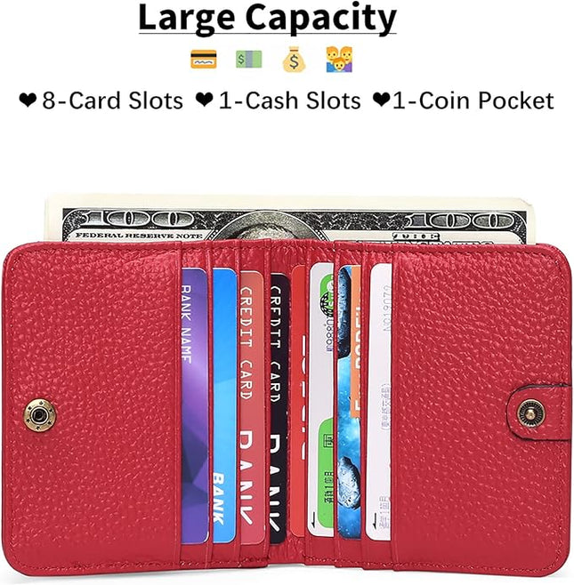 Plinvo Real Leather Small Wallet for Women Coin Pouch RFID Blocking Bifold Credit Card Holder Mini Wallet for Ladies (Red)