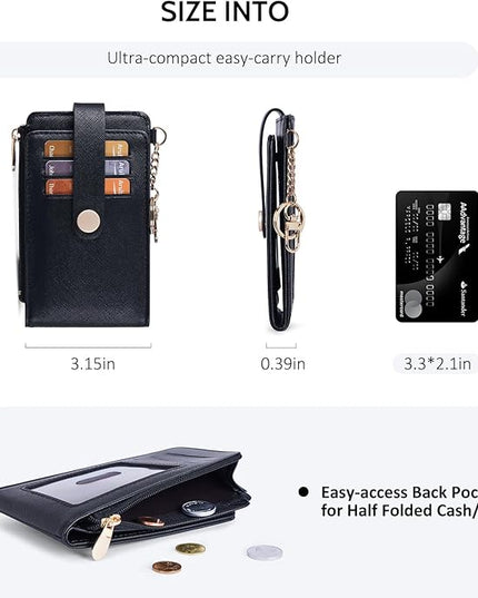 POIUGOYA Slim Wallet for Women,RFID Blocking Bifold Credit Card Holder with Zipper Coin Pocket,ID Window,Keychain