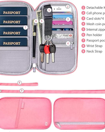 RFID Family Passport Wallet Holder Waterproof, Travel Document Organizer Credit Card Clutch Bag for Men Women