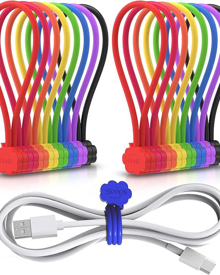 SOOOEC Magnetic Cord Ties, 16 Pack 7.2" Snap on Magnetic Cable Ties Cute Cloud Dialogue Design, Strong Magnetic Silicone Twist Ties for Bundling and Organizing, Assorted Colors.