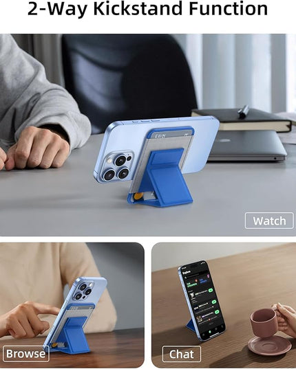 Magnetic Wallet for MagSafe With Adjustable Stand, Leather Card Holder for iPhone 16/15/14/13/12 Series (Not for Mini), 1 Slot, 6 Cards, Klein Blue