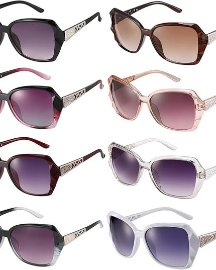 DragonflyDreams 4 Pcs Women Large Sunglasses, UV 400 Glasses Oversized Classic Trend Ladies Sunglasses Sparkling Large Frame