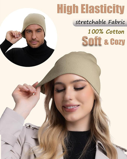 choshion 100% Cotton Beanie Hat, Cuffless Beanies Warm Knit Winter Skull Cap, Unisex Soft Fisherman Hats for Women Men