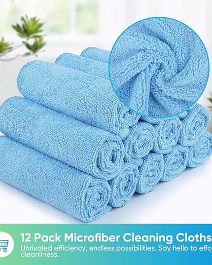 HOMEXCEL Blue Microfiber Cleaning Cloth, 12 Pack Premium Microfiber Towels for Cars, Lint Free, Scratch-Free, Highly Absorbent, Reusable Cleaning Rags for Car, Household, Kitchen, Window,11.5"X11.5"