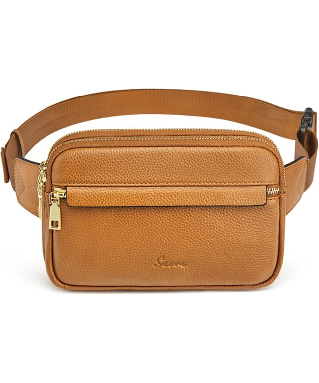 S-ZONE Fanny Packs for Women Genuine Leather RFID Blocking Crossbody Bags Purses Sling Waist Chest Bag Gifts Travel Running Adjustable Strap Men