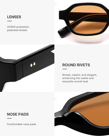 SOJOS Retro Polarized Hexagon Sunglasses for Women Men, UV400 Trendy Rectangle 70s 80s 90s Shades SJ2389