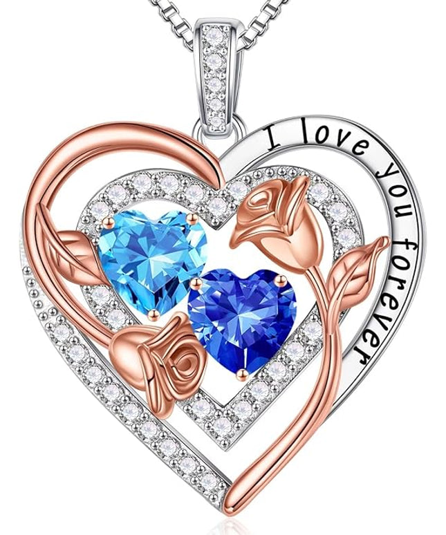 Iefil Christmas Gifts for Women - Sterling Silver Birthstone Necklace Anniversary Birthday Gifts for Her Wife Mom Daughter