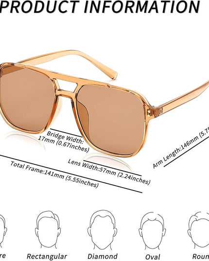 FEISEDY Retro Square Aviator Sunglasses Women Men 70s Vintage Trendy Plastic Frame Sun Glasses B2835