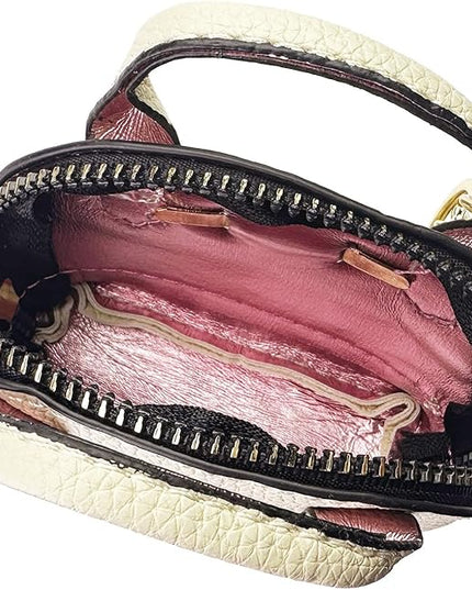 Plinvo Cute Genuine Leather Keychain Coin Purse for Women with Tassels Mini Change Pouch Brown (Off white)