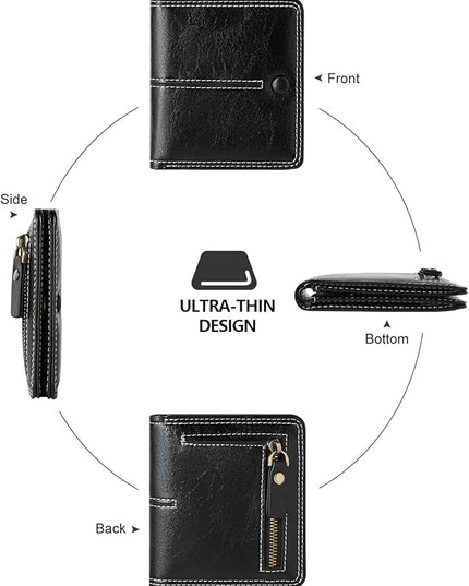 TFKGS Slim Wallet for Women Vegan Leather RFID Blocking, Small Thin Credit Card Holder Bifold Compact Pocket Ladies Mini Purse Black
