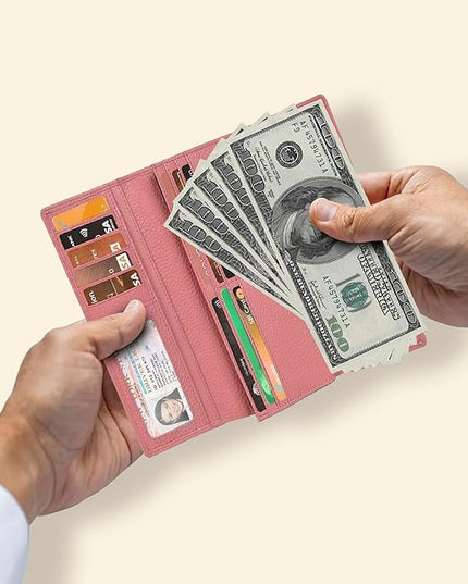 Real Leather Women Wallet Leather with RFID Blocking -Trifold Card Holder Designer Ladies Clutch with ID Window Wallets