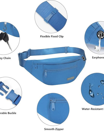 MAXTOP Large Crossbody Fanny Pack with 4-Zipper Pockets,Gifts for Enjoy Sports Festival Workout Traveling Running Casual Hands-Free Wallets Waist Pack Phone Bag Carrying All Phones
