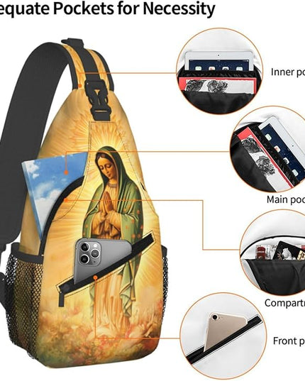Our Lady of Guadalupe Sling Bag Crossbody Bags Clovers Chest Bag for Travel Hiking for Men Women Virgin Marys 1