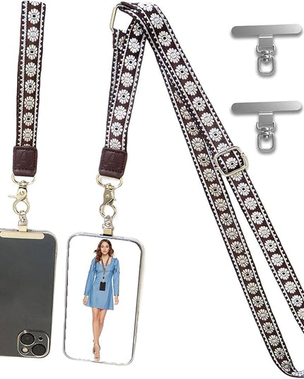 LEMEDE Wrist Keychain and Adjustable Phone Lanyard, Silver Hook Phone Crossbody Strap with 360° Rotating Phone Pads