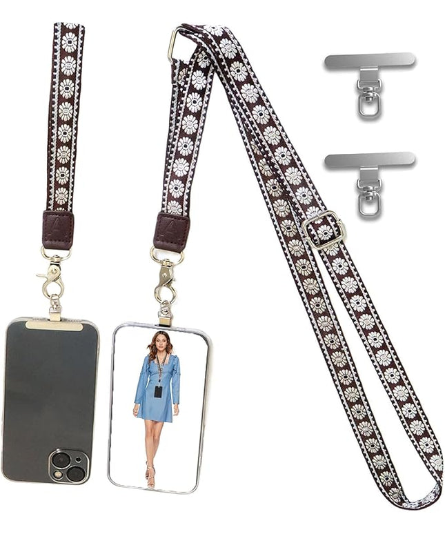LEMEDE Wrist Keychain and Adjustable Phone Lanyard, Silver Hook Phone Crossbody Strap with 360° Rotating Phone Pads