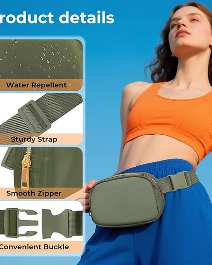 Cwualo Belt Bag Zipper Fanny Pack Crossbody Bags for Women,Fashion Nylon Waist Packs, Water Repellent Two Way wear with Adjustable Strap Gifts for Teenage Girls Women Men(dark green)