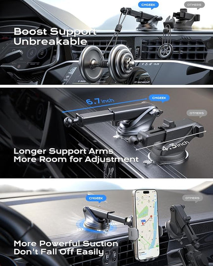 CHGeek Wireless Car Charger, 15W Fast Charging Auto Clamping Phone Holders for Your Car Phone Mount for Car fit for iPhone 17 16 15 14 13 12 Pro Max 11 XR XS, Samsung Galaxy S25 Ultra S24 S23, Black