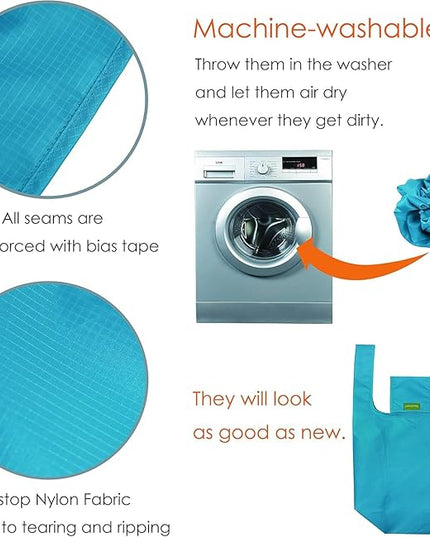 BeeGreen Light Blue Reusable Shopping Bags Wholesale Blue Reusable Grocery Bags Bulk Foldable-Machine Washable with Zipper Storage Pouch 20 Pieces
