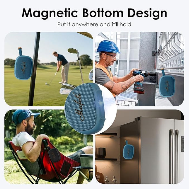 Magnetic Bluetooth Speaker, Mini Portable Speaker, Up to 15H Playtime, IP67 Waterproof and Dustproof, Powerful Sound, for Indoors and Outdoors, Hiking(MF16-BL)
