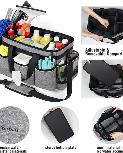 Wearable Cleaning Caddy Bag, Cleaning Caddy Supplies Organizer with Handles for Cleaners & Housekeeper, Under Sink & Car Cleaning Tool Organizers Bag with Adjustable Shoulder Strap&Waist Belt