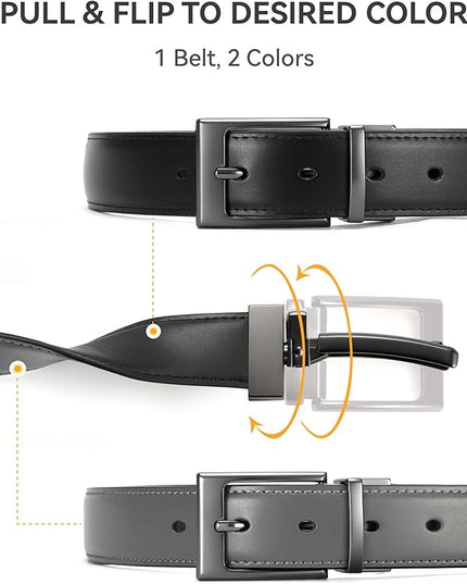 CHAOREN Reversible Belt Men 1 Piece - 1.25" Leather Dress Belt - Trim to Fit for Elegant Style
