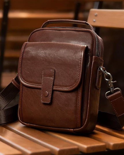 Augus Leather Small Messenger Bag For Men Crossbody Handbag Shoulder Sling Travel Bags for Men Purse Daypack Magnetic Buckle