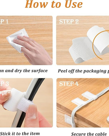 36PCS Cable Organizer Hook and Loop Cable Ties, Self Adhesive Hook and Loop Cable Straps Sticky-back Cable Management Cord Organizer Cable Clip for Household & Office Essentials (White*36)