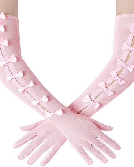 BABEYOND Lace Gloves for Women - Princess Gloves Long Stretchy Bow Mesh Tulle Sheer for Costume Opera Party