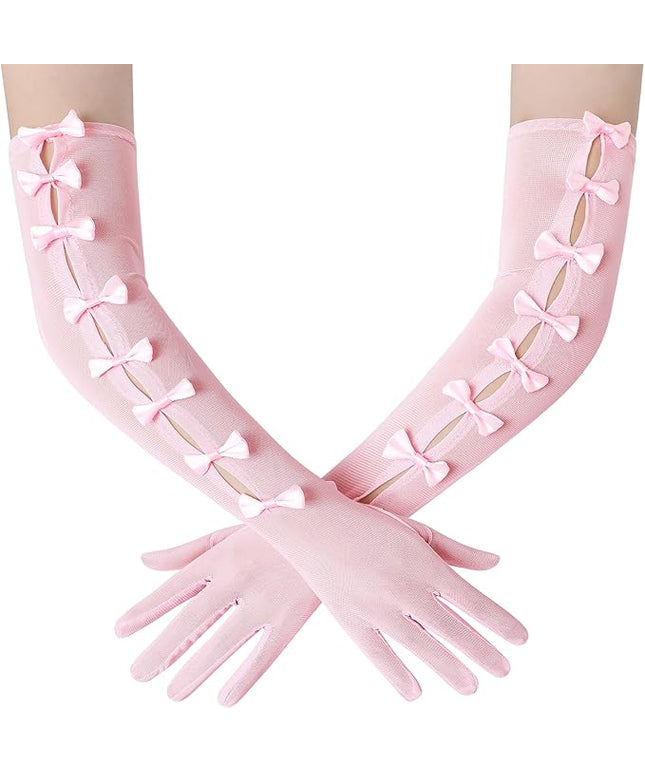 BABEYOND Lace Gloves for Women - Princess Gloves Long Stretchy Bow Mesh Tulle Sheer for Costume Opera Party