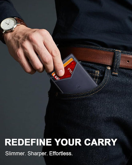 Ruiici Wallet for Men, Slim Minimalist Wallet with Money Clip＆ID Window, RFID Blocking Pop-Up Credit Card Holder, Smart Auminum Mens Wallet Holds 9-13 Cards (Gift Box) (Navy Blue)