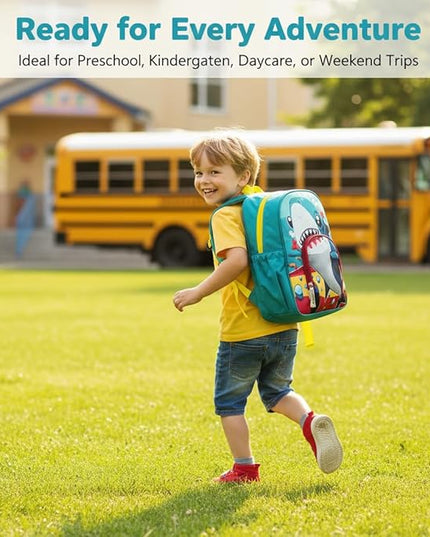 Kids Backpack for Boys and Girls, Kindergarten School Bag with Chest Strap (Blue Shark, 14 Inch)