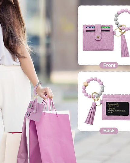 Wristlet Keychain for Women Silicone Key Ring Bracelet Wristlet Wallet Bracelet Keychain Card Holder Keyring