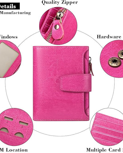 FALAN MULE Small Wallet for Women Leather Bifold Compact RFID Blocking Small Womens Wallet Purse