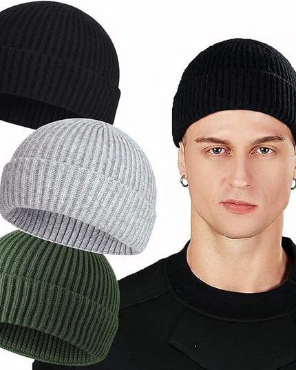 ROYBENS Swag Wool Knit Cuff Short Fisherman Beanie for Men Women, Winter Warm Hats