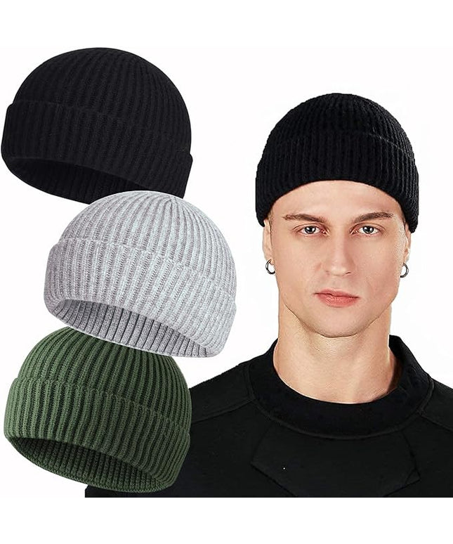 ROYBENS Swag Wool Knit Cuff Short Fisherman Beanie for Men Women, Winter Warm Hats